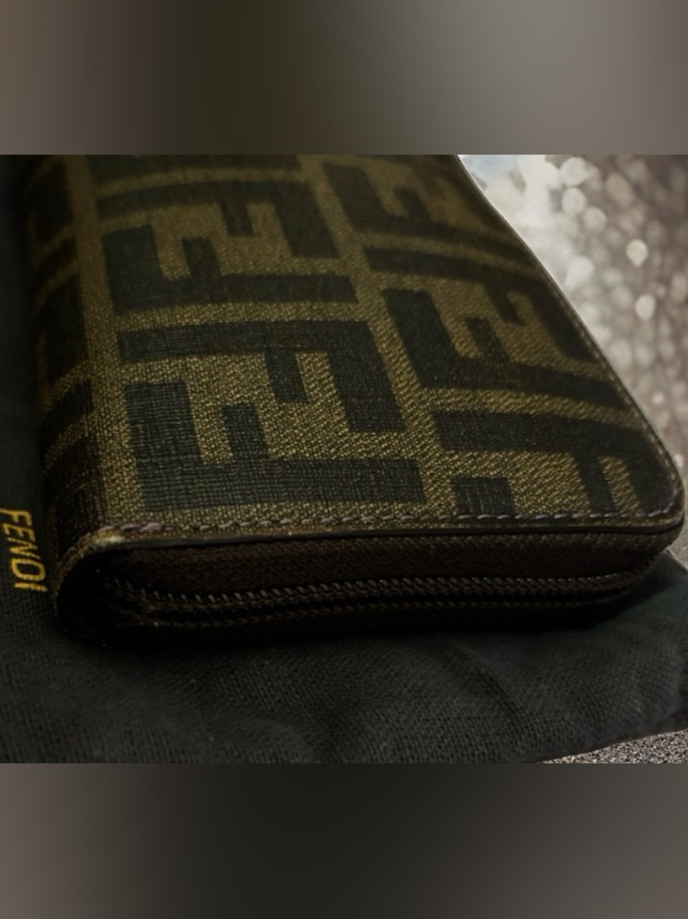 Fendi Zucca Spalmati Zip-Around Wallet Brown and Black with Dusty and COA - Picture 5 of 15